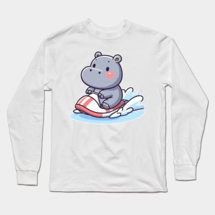 cute hippo jetskiing Long Sleeve T-Shirt
